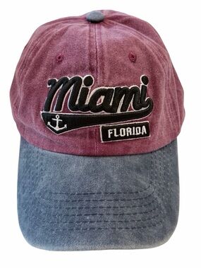 3/$15 EUC Miami Florida Two-Tone Souvenir Baseball Cap - Maroon & Navy